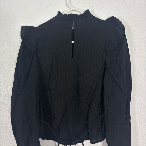 ASTR The Label Black Ruffle Detail Long Sleeve Blouse Top Size Small - Picture 8 of 8